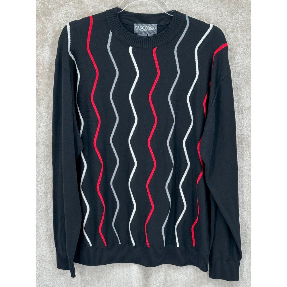 Sangiorgio‎ Sweater Mens Large Black Red Silk Cotton Crew Neck Pullover Classic